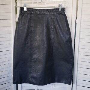 Vintage black leather pencil skirt